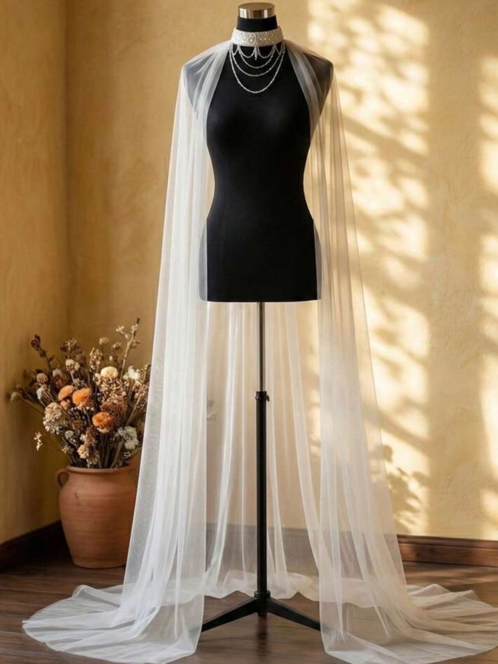 Sheer White Bridal Tulle Cape Necklace